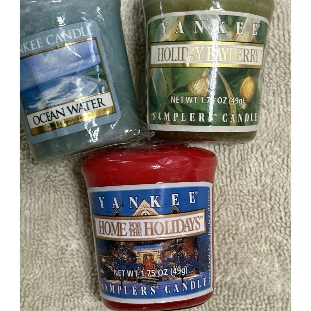 3 Vintage Yankee Candle Votive 1.75 oz, Home For Holiday, Bayberry, Ocean Water